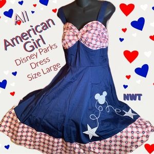 RARE Disney Parks “All American Girl” Dress NWT Patriotic Mickey Star Gingham